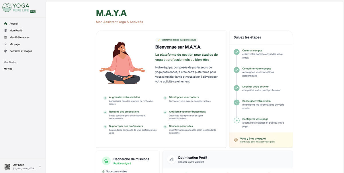 Capture d'écran de l'interface de gestion de studio